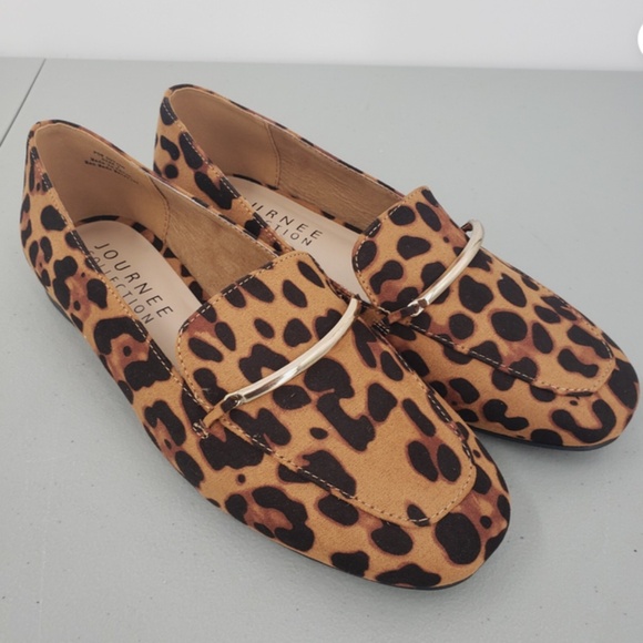 Journee Wrenn Tru Loafer Womens 7 Leopard Dress Flats Slip On Square Toe Shoe - Picture 1 of 16